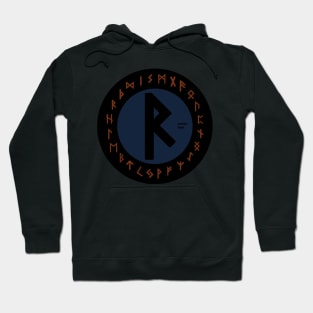 Blue Raidho Elder Futhark  | Viking Rune Symbol Hoodie